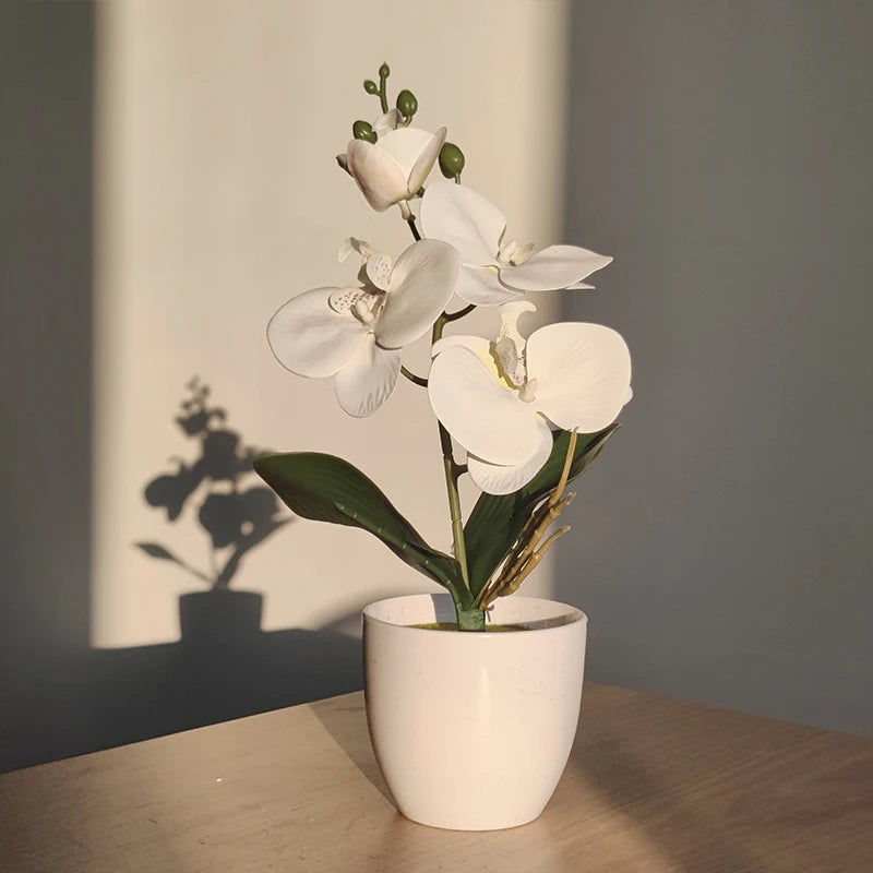 Bonsai simulated butterfly orchid, an elegant artificial potted plant for desks, dining tables, and home offices. Ideal for weddings, gifting, or enhancing any room decor!