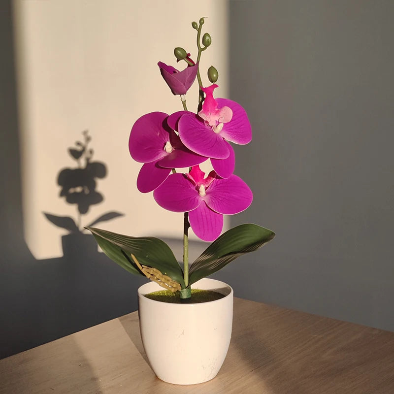 Bonsai simulated butterfly orchid, an elegant artificial potted plant for desks, dining tables, and home offices. Ideal for weddings, gifting, or enhancing any room decor!