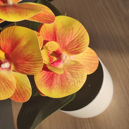Bonsai simulated butterfly orchid, an elegant artificial potted plant for desks, dining tables, and home offices. Ideal for weddings, gifting, or enhancing any room decor!