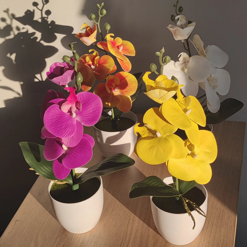 Bonsai simulated butterfly orchid, an elegant artificial potted plant for desks, dining tables, and home offices. Ideal for weddings, gifting, or enhancing any room decor!