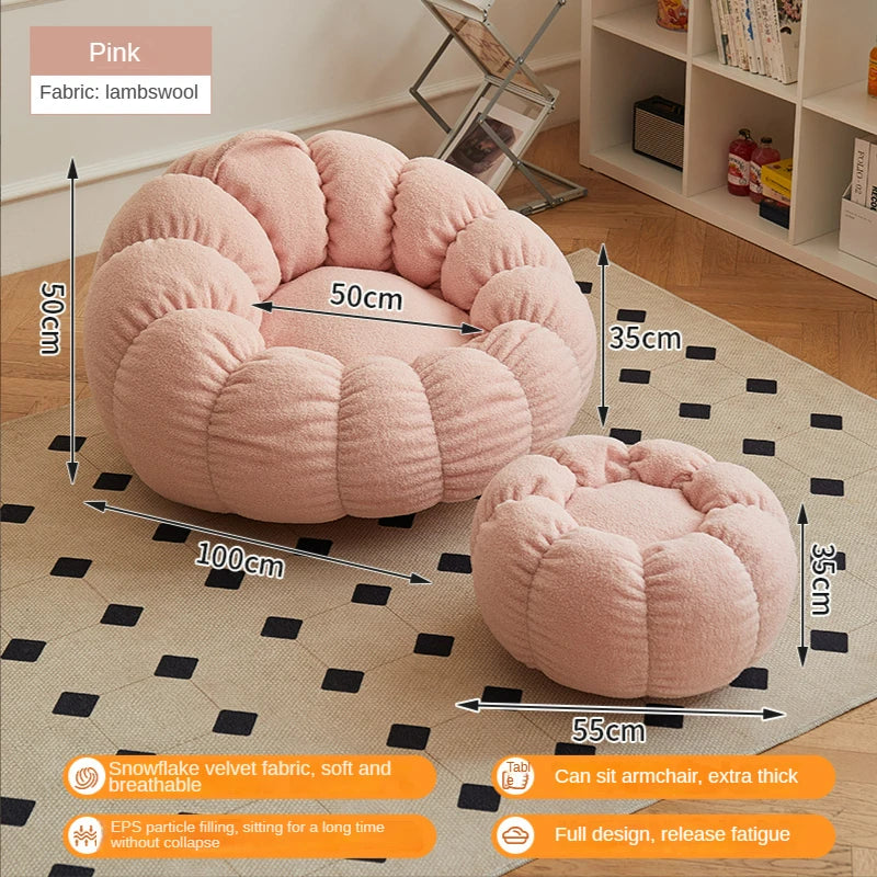 Relax in style with our modern lazy sofa chair! Perfect for balcony or living room, this small sofa with stool offers comfort and elegance for your bedroom or leisure space.