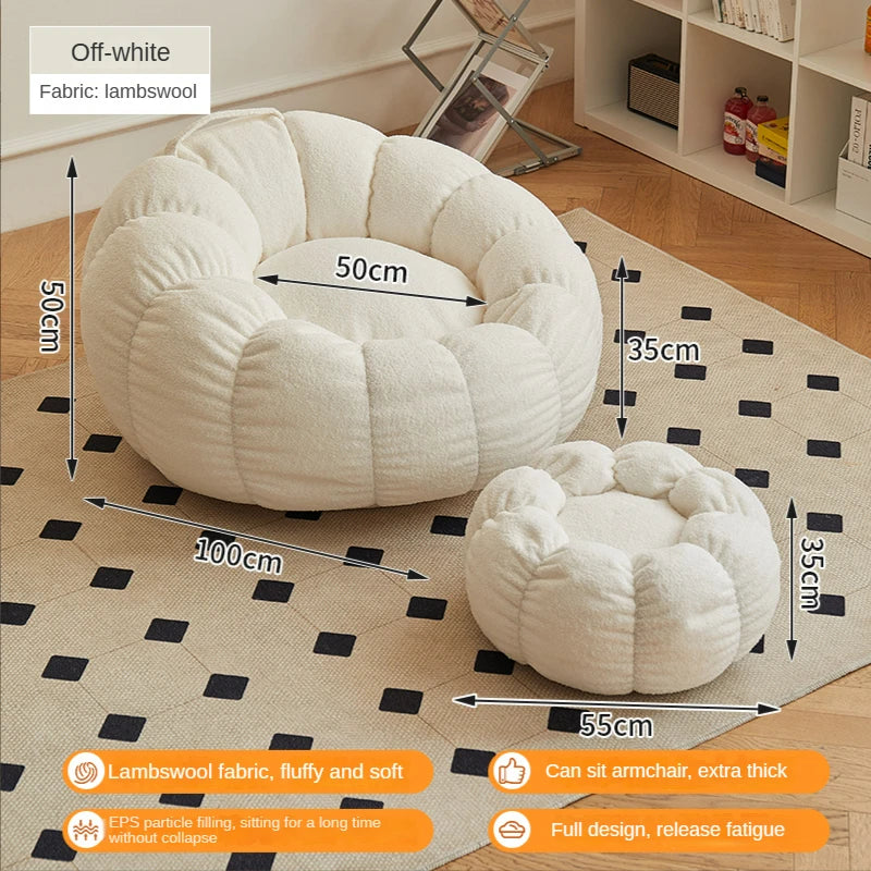 Relax in style with our modern lazy sofa chair! Perfect for balcony or living room, this small sofa with stool offers comfort and elegance for your bedroom or leisure space.